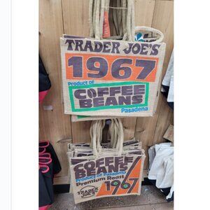 NWT! Trader Joe’s Pasadena 1967 Coffee Beans Reusable Jute Tote Bag